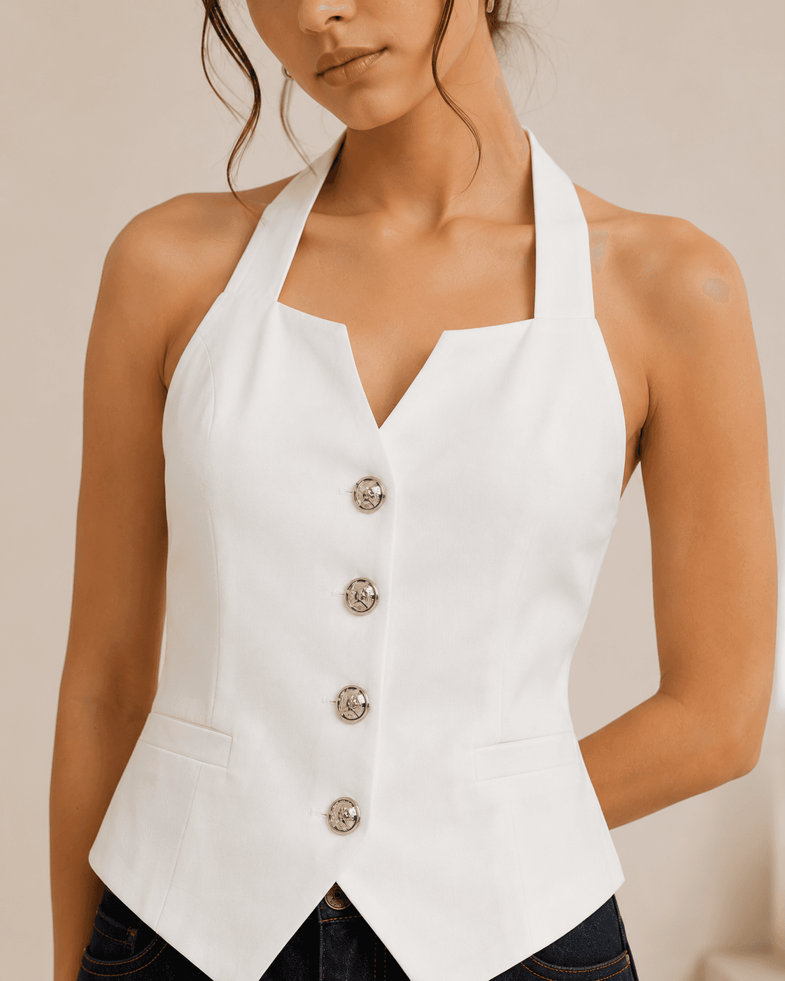 Halted-Neck Blazer Top