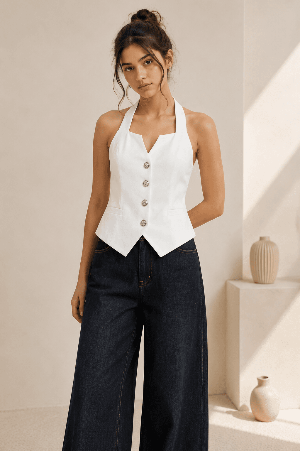 Halted-Neck Blazer Top