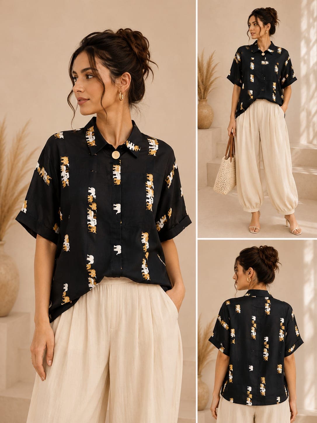 Black Elephant Print Shirt
